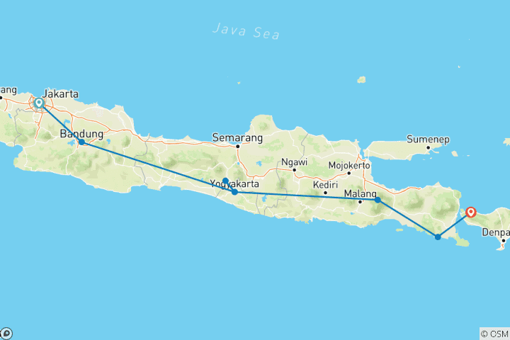 Carte du circuit Java : volcans, ambiance et nuits animées