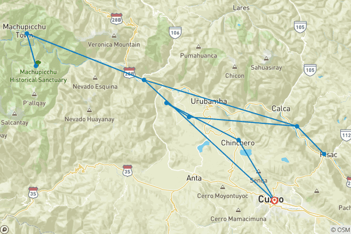 Carte du circuit Escapade au Sacred Valley Lodge et au Machu Picchu : 4 jours / 3 nuits