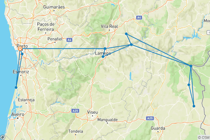Carte du circuit Portugal | Circuit à vélo le long du Douro | Vélo et bateau