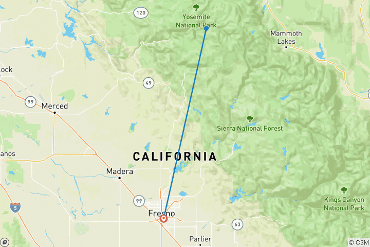 Carte du circuit Vacances en famille à Yosemite