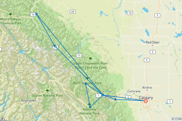 Mapa de Vacaciones en familia en Banff y Jasper