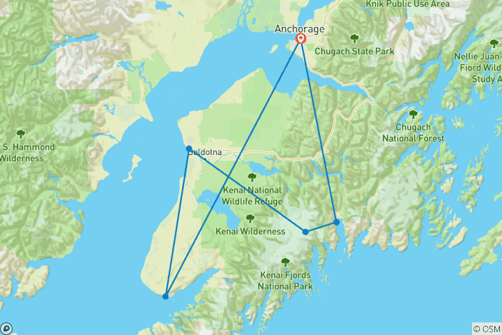 Carte du circuit Vacances en famille dans les fjords de Kenai