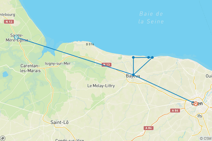 Carte du circuit Circuit à vélo de 6 jours sur la côte normande et dans les villages historiques