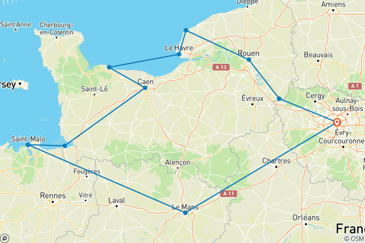 Mapa de Francia (Mont Saint-Michel, la casa de Monet, Normandía) - Circuito de 4 días