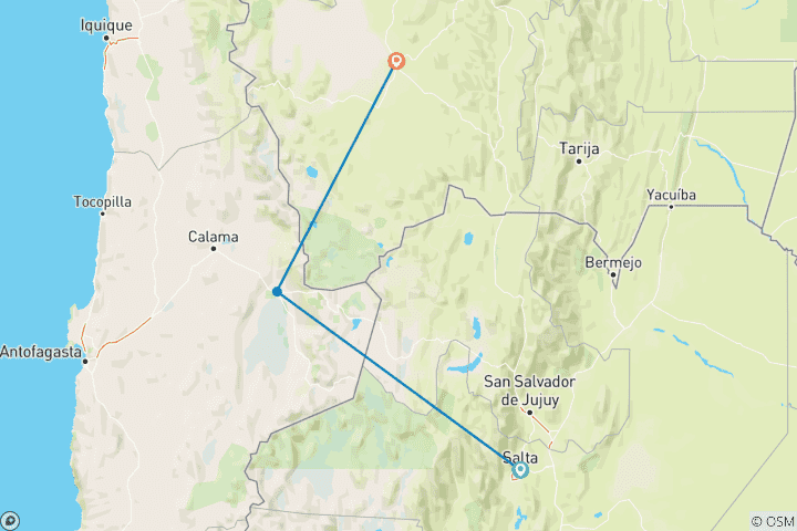 Carte du circuit Argentine et Bolivie : salines et désert