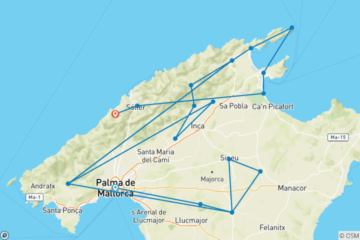 Kaart van Mallorca | Begeleide e-bike-tour | Spanje | vaste vertrektijden