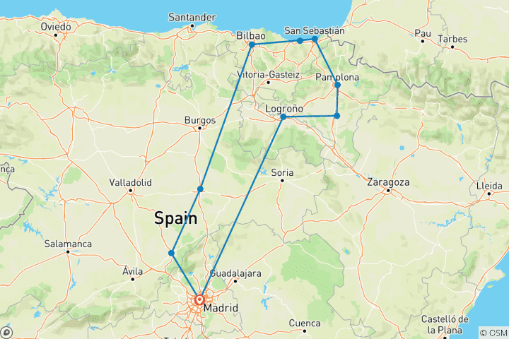 Kaart van Noord-Spanje – Stedentrip & cultuur (Shell Bay & kunstbezienswaardigheden) 4-daagse rondreis
