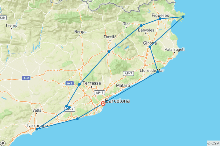 Map of Catalonia Romance (Montserrat Wonders & Artistic White Villages) 4-Day Tour
