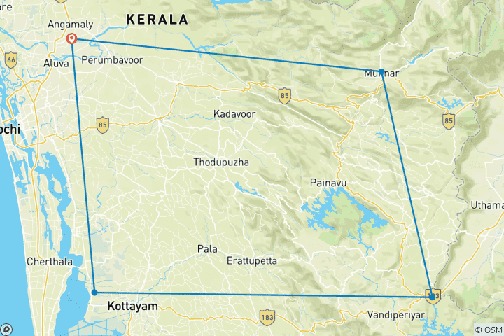 Karte von 6-tägige Natur- und Wildtier-Tour durch Kerala, Indien (Auswahl an 3★-, 4★- und 5★-Hotels)