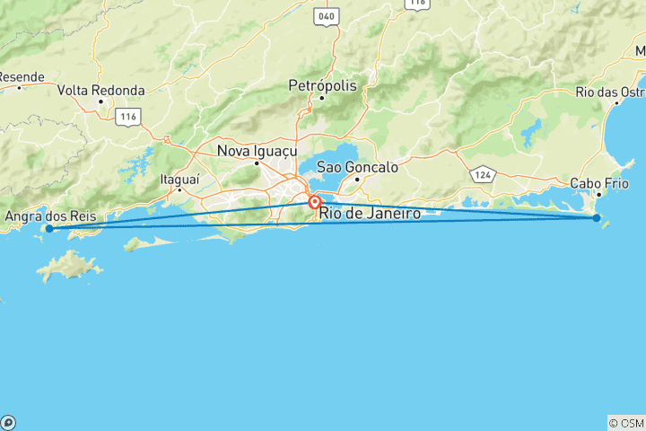 Mapa de 6 días: Río de Janeiro, Angra dos Reis y Arraial do Cabo
