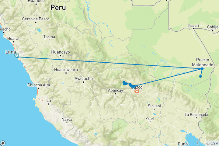 Kaart van Gezinsvakantie Peru (16 bestemmingen)
