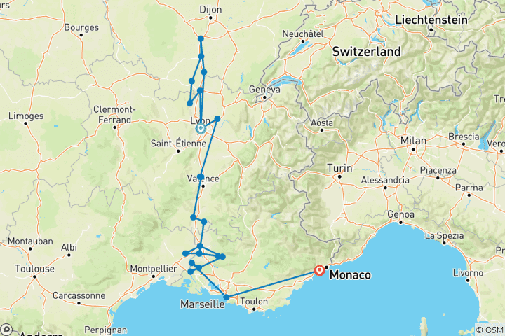 Mapa de El espectacular sur de Francia 2028 - 11 días