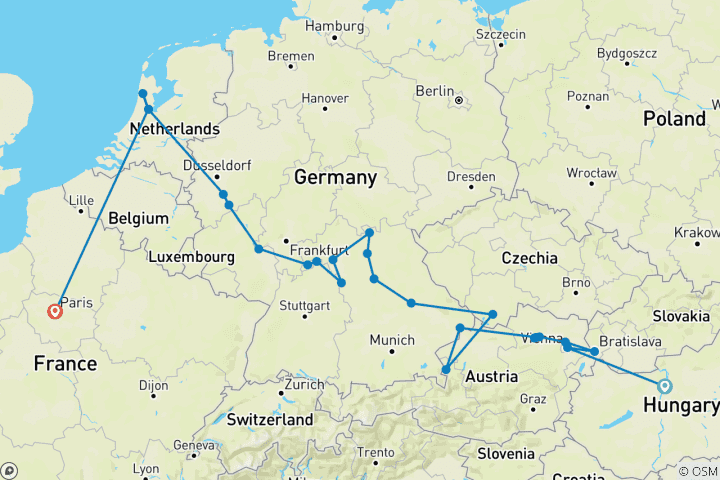 Carte du circuit Les joyaux de l'Europe avec Paris 2028 - 18 jours