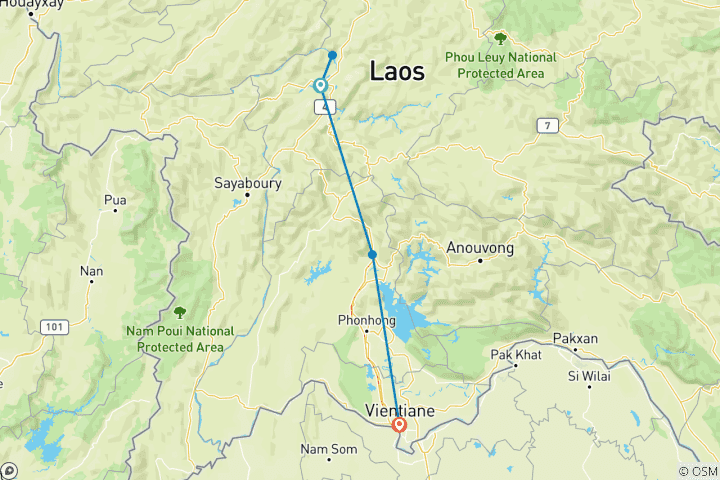 Kaart van Ontdek de natuur en cultuur van Laos: 7-daagse ontdekkingsreis naar Luang Prabang, Vang Vieng en Vientiane