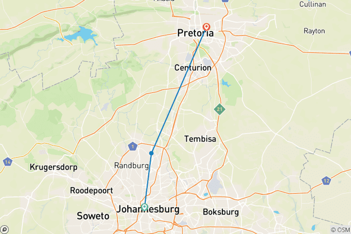 Kaart van Stadsrondleiding door Pretoria met een bezoek aan de Cullinan-diamantmijn