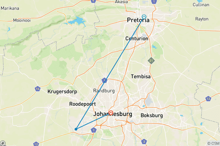 Carte du circuit Visite guidée de Pretoria, Soweto et du musée de l'apartheid