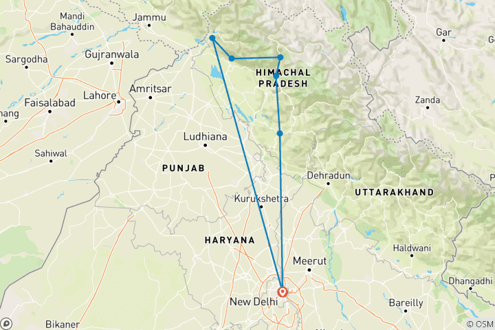 Kaart van Een heerlijke reis door Himachal