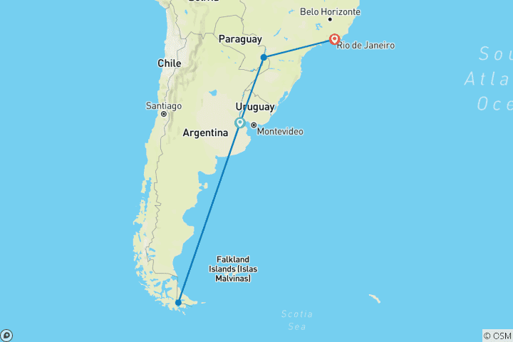Carte du circuit Les incontournables de l'Antarctique, de l'Argentine et du Brésil - Croisière et circuit terrestre 2027-2028 - 22 jours