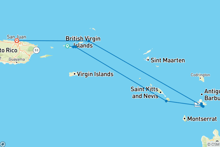 Map of Splendours of the Caribbean 2026-2027 - 7 Days (from Saint Thomas Island to San Juan)