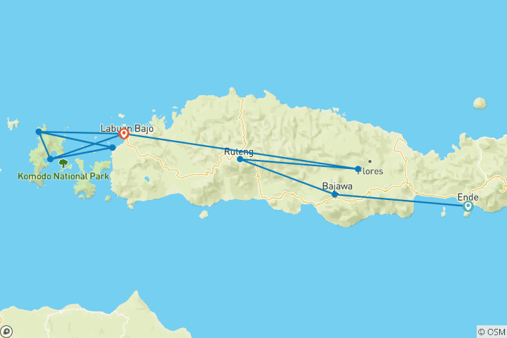 Carte du circuit Aventure à Komodo et Flores (from Ende to Labuan Bajo)
