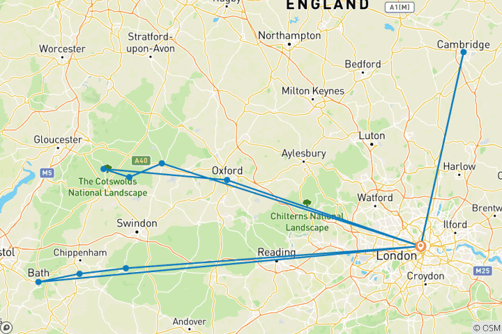 Karte von Das Beste aus Oxford, den Cotswolds, Bath, Avebury und Cambridge – 6 Tage (Kleingruppe)