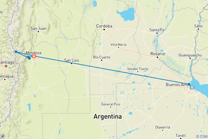 Kaart van Ontdek Buenos Aires & Mendoza - 7 dagen