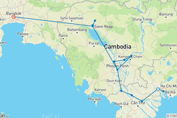 Carte du circuit Le Vietnam, le Cambodge et le Mékong : un circuit fascinant avec Bangkok (itinéraire vers le nord) 2028