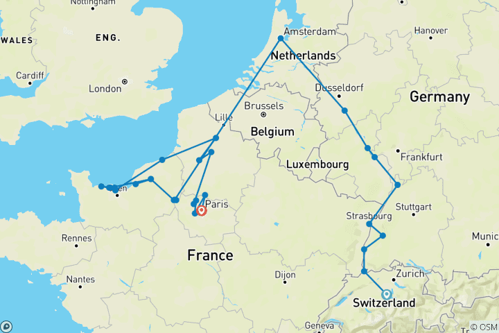 Map of Timeless Rivers of Europe: the Rhine and Seine WWII Remembrance & History Cruise with 2 Nights in Lucerne 2028