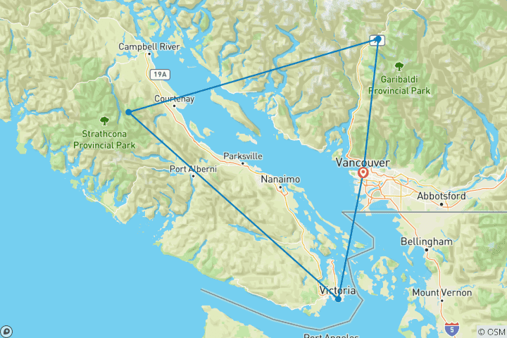 Carte du circuit Le meilleur de la Colombie-Britannique : Vancouver, Victoria et Whistler