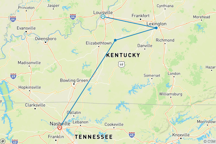 Karte von Spirituosen, Sättel und Lieder: Eine Reise durch Kentucky und Tennessee