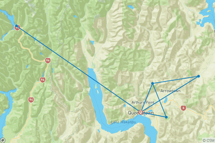 Carte du circuit Ski New Zealand (auberges de jeunesse)