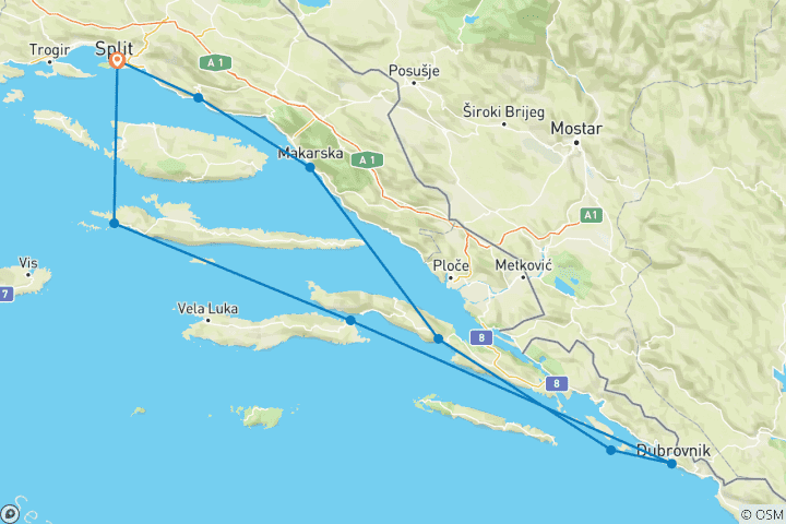 Carte du circuit Croisière en voilier en Croatie (bateau standard)