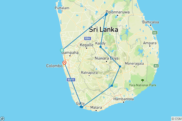 Carte du circuit Sri Lanka : Safari et côtes