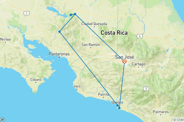 Kaart van Uitje naar Costa Rica – 9 dagen