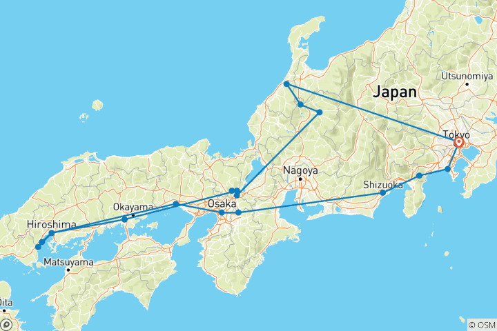 Kaart van Hoogtepunten van Japan – 13 dagen
