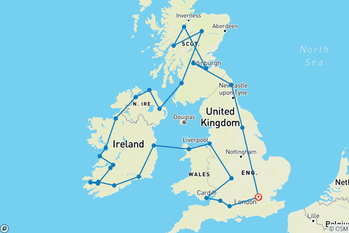 Karte von Höhepunkte aus Großbritannien und Irland 13 Tage