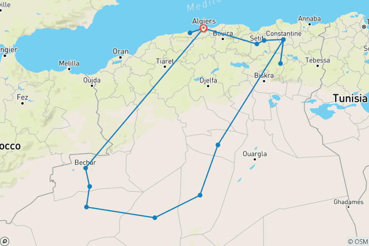 Karte von Maßgeschneiderte 14-tägige private Algerien-Reise durch die Wüste, vollständig begleitet