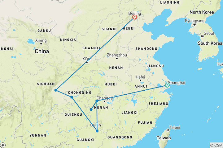 Map of Unforgettable China: From the Wall to the Clouds