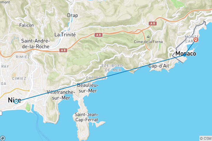 Carte du circuit Un long week-end de détente à Nice, avec une visite à Monaco