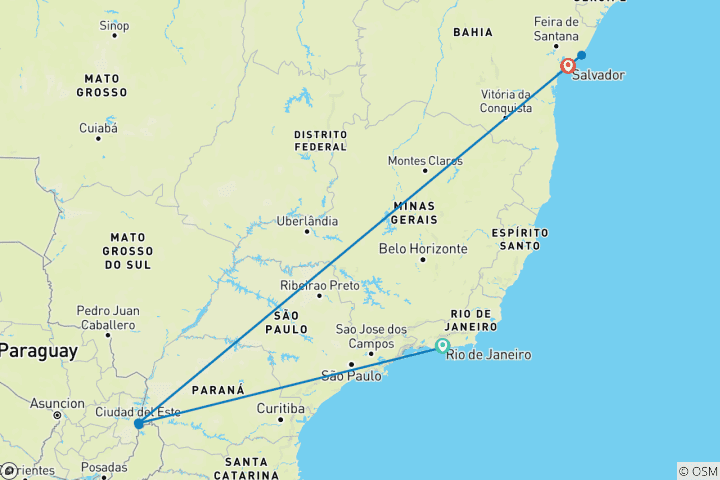 Carte du circuit Les merveilles du Brésil : des emblèmes de Rio à l'âme de Salvador