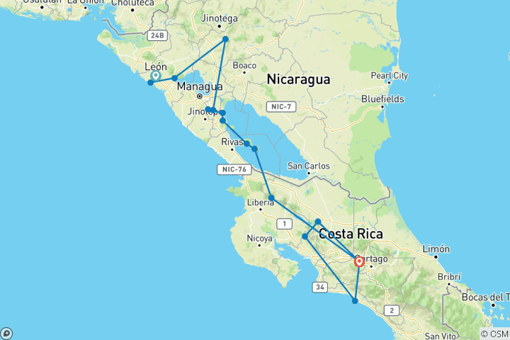 Map of Best of Nicaragua & Costa Rica