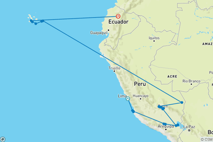 Mapa de Explora Perú y las Galápagos (48 destinos)