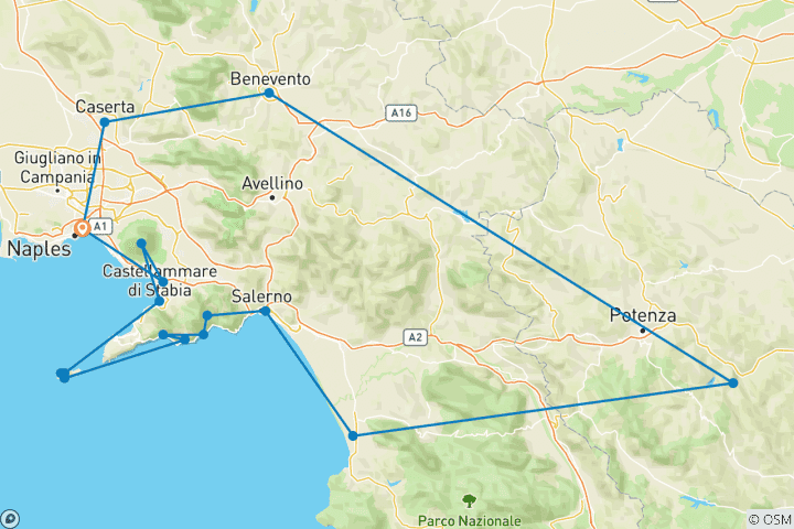 Map of Gastronomic Road Trip Through Sunny Campania