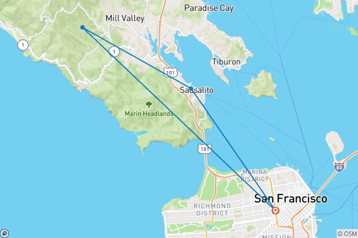 Mapa de Días en el Golden Gate y noches en el Pacífico: una escapada de fin de semana a San Francisco