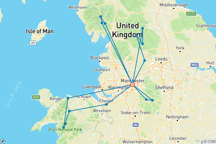 Map of Northern England Explorer – Lake District, Snowdonia & Yorkshire – 6-Day Tour