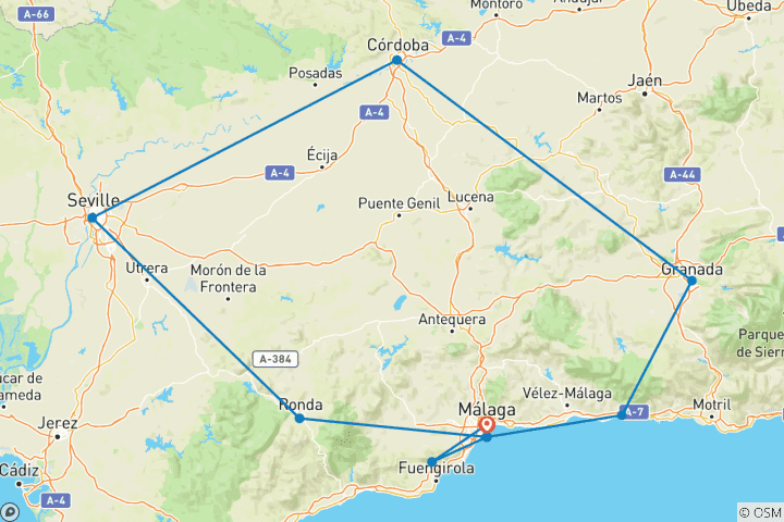 Kaart van Zonovergoten Andalusië – 8 dagen