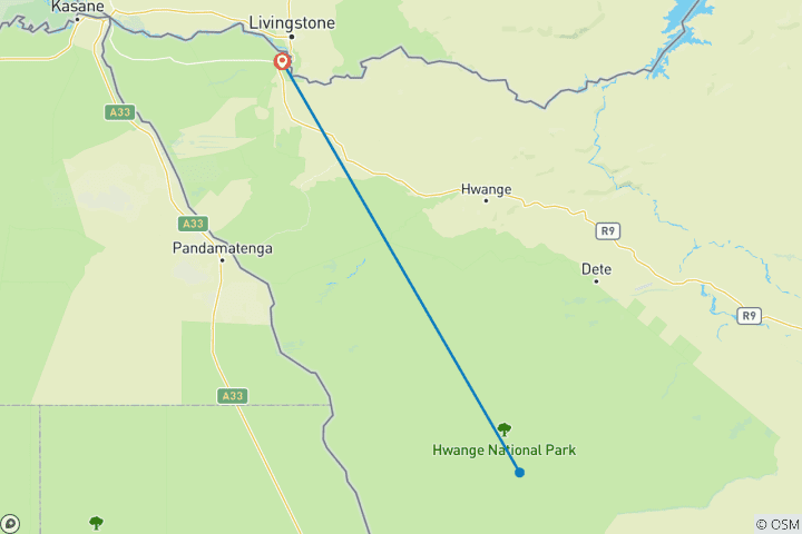 Mapa de Safari por el Parque Nacional de Hwange: 4 días