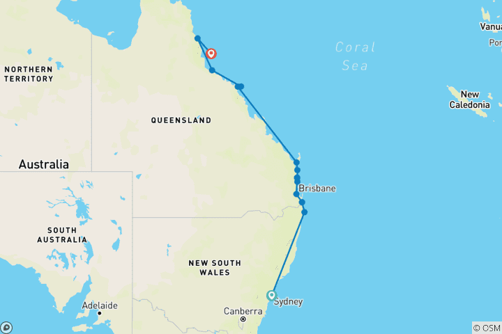 Carte du circuit Bienvenue en Australie : la côte Est, 37 jours