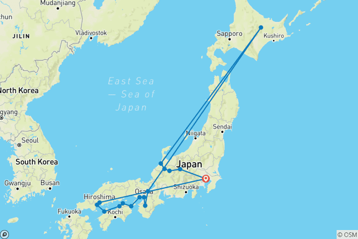 Map of Colors of Japan and Hiroshima (17 destinations)