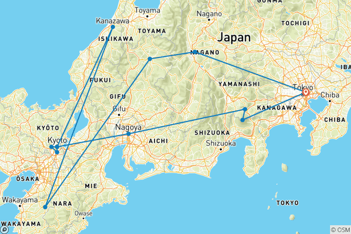 Map of Beauties of Japan (13 destinations)